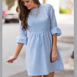 Ces Femmes Seersucker Blue Striped Dress